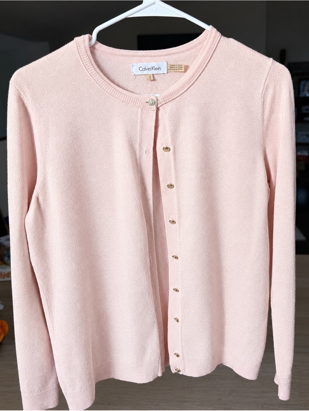 Calvin Klein Pale Pink Gold-Button Cardigan